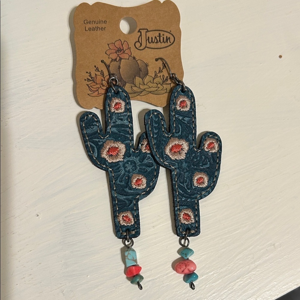 Justin Cactus Flower Leather Earrings